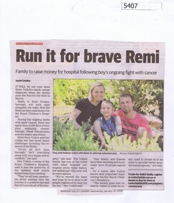 Newspaper Clipping, Diamond Valley Leader, Run it for brave Remi, 31/01/2018