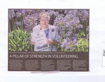 Newspaper Clipping, Diamond Valley Leader, A pillar of strength in volunteering, 07/02/2018