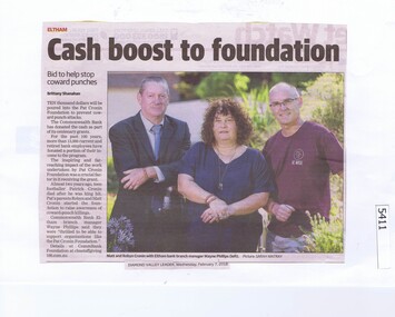 Newspaper Clipping, Diamond Valley Leader, Cash boost to foundation, 07/02/2018