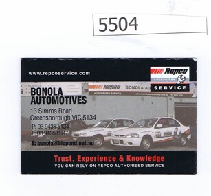 Business card, Bonola Automotives, 2000c