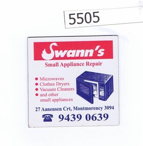 Refrigerator Magnet, Swann's Small Appliance Repair, 2000c