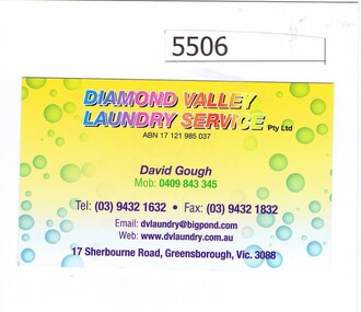 Business card, Diamond Valley Laundry Service, 2000c