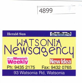 Business card, Watsonia Newsagency, 2000c