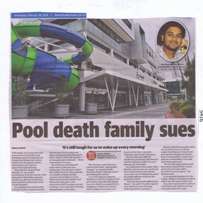 Newspaper Clipping, Diamond Valley Leader, Pool death family sues, 28/02/2018