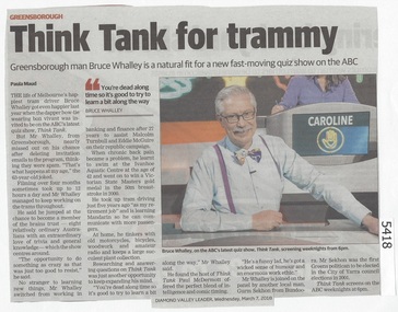 Newspaper Clipping, Diamond Valley Leader, Think Tank for trammy, 07/03/2018