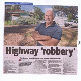 Newspaper Clipping, Diamond Valley Leader, Highway 'robbery', 07/03/2018