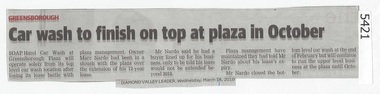 Newspaper Clipping, Diamond Valley Leader, Car wash to finish on top at plaza in October, 14/03/2018