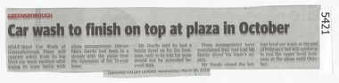 Newspaper Clipping, Diamond Valley Leader, Car wash to finish on top at plaza in October, 14/03/2018