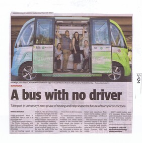 Newspaper Clipping, Diamond Valley Leader, A bus with no driver, 14/03/2018
