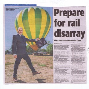 Newspaper Clipping, Diamond Valley Leader, Prepare for rail disarray, 14/03/2018