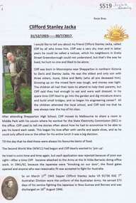Article, Rosie Bray, Clifford Stanley Jacka, by Rosie Bray, 1923-2017