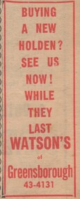 Advertisement - Digital image, Diamond Valley News, Watsons of Greensborough 1966, 19/04/1966