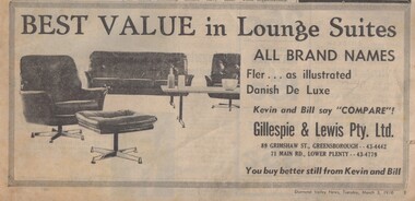 Advertisement - Digital image, Diamond Valley News, Gillespie and Lewis 1970, 03/03/1970
