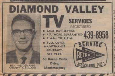 Advertisement - Digital image, Diamond Valley News, Diamond Valley TV Services 1970, 03/03/1970