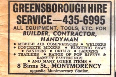 Advertisement - Digital image, Diamond Valley News, Greensborough Hire Service 1970, 03/03/1970