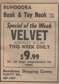 Advertisement - Digital image, Diamond Valley News, Book and Toy Nook, Bundoora, 1973, 21/08/1973