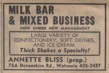 Advertisement - Digital image, Diamond Valley News, Milk bar and mixed business, 1973, 21/08/1973