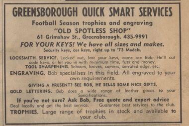 Advertisement - Digital image, Diamond Valley News, Greensborough quick smart services, 1973, 21/08/1973