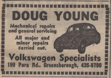 Advertisement - Digital image, Diamond Valley News, Doug Young, Greensborough, 1973, 21/08/1973