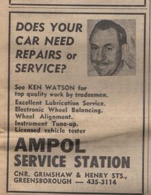 Advertisement - Digital image, Diamond Valley News, Ampol Service Station, Greensborough, 1973, 21/08/1973