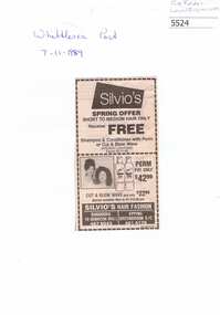 Advertisement, Whittlesea Post, Silvio's Hair Fashion, Bundoora and Epping, 07/11/1989