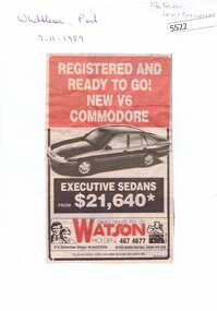 Advertisement, Whittlesea Post, Watson Holden, Bundoora, 07/11/1989