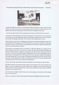 Article, Rosie Bray, The Watsonia garage closes down... by Rosie Bray, 22/12/1987