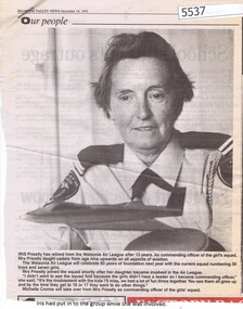 Newspaper Clipping, Diamond Valley News, Iris Priestly and the Watsonia Air League, by Rosie Bray; with untitled newspaper clipping, 14 /12/1993