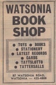 Advertisement - Digital image, Diamond Valley News, Watsonia Book Shop, Watsonia, 1973, 21/08/1973