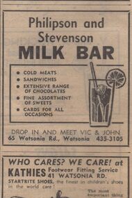 Advertisement - Digital Image, Philipson and Stevenson Milk Bar, Watsonia, 1973, 21/08/1973