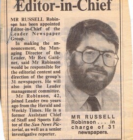Document, Russell Robinson: Melbourne Press Club profile, 1987_
