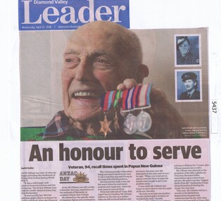Newspaper Clipping, Diamond Valley Leader, An honour to serve, 25/04/2018