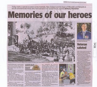 Newspaper Clipping, Diamond Valley Leader et al, Memories of our heroes, 25/04/2018