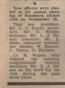 Newspaper Clipping - Digital Image, Diamond Valley News, Bundoora Cricket Club Committee 1974, 24/09/1974