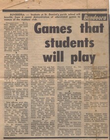 Newspaper Clipping - Digital Image, Diamond Valley News, St. Damian's Primary School Bu1656 - Games that students will play 1974, 24/09/1974