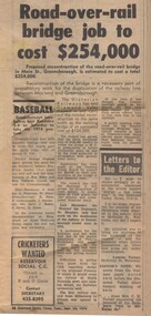 Newspaper Clipping - Digital Image, Diamond Valley News, Main Street Road and Rail Bridge job to cost $254,000, 1974, 24/09/1974
