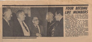 Newspaper Clipping - Digital Image, Diamond Valley News, Four become life members, 1974, 24/09/1974