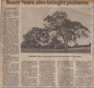 Newspaper Clipping - Digital Image, Diamond Valley News, Greswell Park - Boom years also brought problems, 1987, 16/06/1987