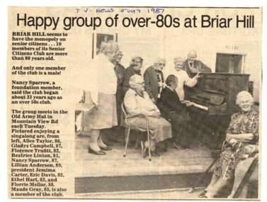 Newspaper Clipping - Digital Image, Diamond Valley News, Happy group of over 80s at Briar Hill, 1987, 07/07/1987