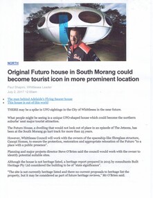 Newspaper Clipping - Digital Image, The Whittlesea Post, Futuro House Greensborough, 2017, 02/07/2017