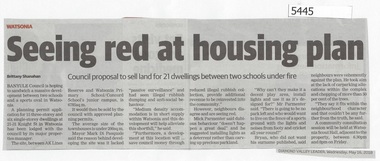Newspaper Clipping, Diamond Valley Leader, Seeing Red at Housing Plan, 16/05/2018