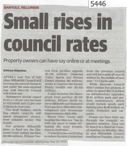 Newspaper Clipping, Diamond Valley Leader, Small rises in council rates, 16/05/2018