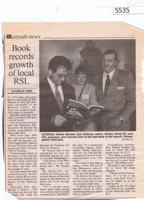 Newspaper Clipping, Natalie Town, Book records growth of local RSL, by Natalie Town, 1995_