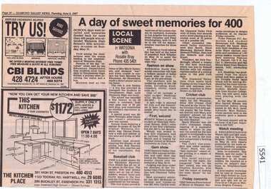 Newspaper Clipping, A Day of sweet memories for 400: Watsonia High School WaHIGH, 09/06/1987