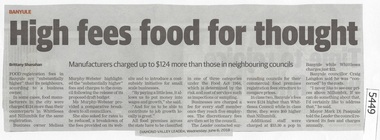 Newspaper Clipping, Diamond Valley Leader, High fees food for thought, 06/06/2018