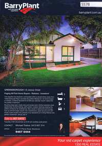Advertising Leaflet, Barry Plant Bundoora, 1/6 Jessop Street Greensborough, 24/12/2013
