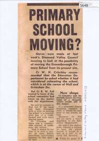 Newspaper Clipping, Primary school moving?, 21/08/1973