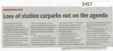 Newspaper Clipping, Diamond Valley Leader, Loss of station carparks not on the agenda, 27/06/2018