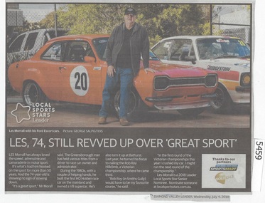 Newspaper Clipping, Diamond Valley Leader, Les,  74, still revved up over 'Great Sport', 04/07/2018