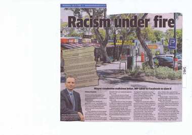 Newspaper Clipping, Diamond Valley Leader, Racism under fire, 11/07/2018